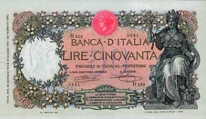Figura 4 – Recto del biglietto da 50 lire 1915